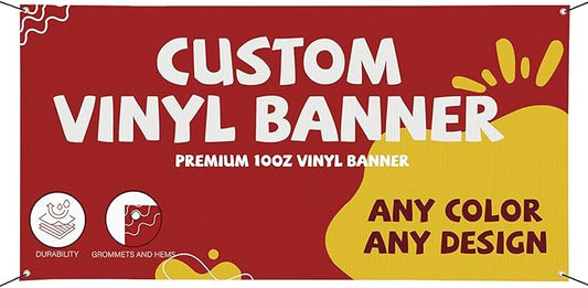 Custom Vinyl Banner, Banners and Signs Customize Outdoor or Indoor, Personalized Banner Backdrop Decorations for Birthday Party Business Event