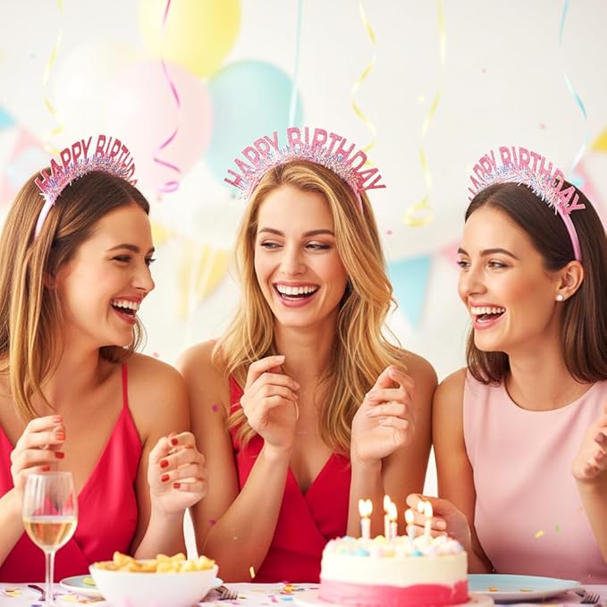 Birthday Headband Tiara, Happy Birthday Headband Tiara Accessories for Women, Pink Tiaras Crown Accessories Decorations Party Favors for Girl Princess
