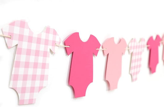 Pink Bodysuit Banner - Baby Shower Decoration Pink Gingham Banner,Shower Gingham Bunting Decor (pink)