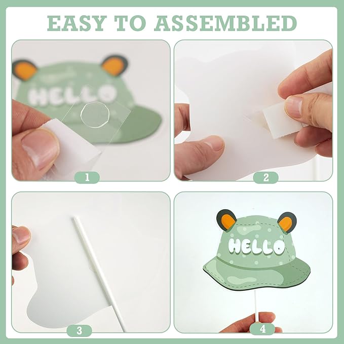SUNBEAUTY 36 PCS Sage Green Baby Shower Photo Booth Props - Neutral Greenery Oh Baby Decorations