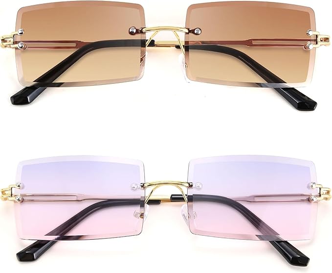 FEISEDY Vintage Rimless Sunglasses Rectangle Frameless Candy Color Glasses Women Men B2642