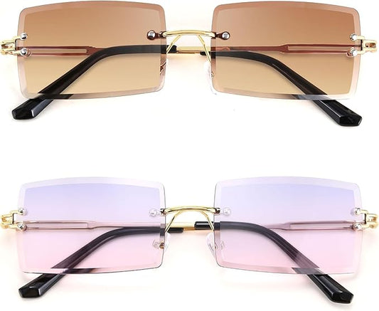 FEISEDY Vintage Rimless Sunglasses Rectangle Frameless Candy Color Glasses Women Men B2642