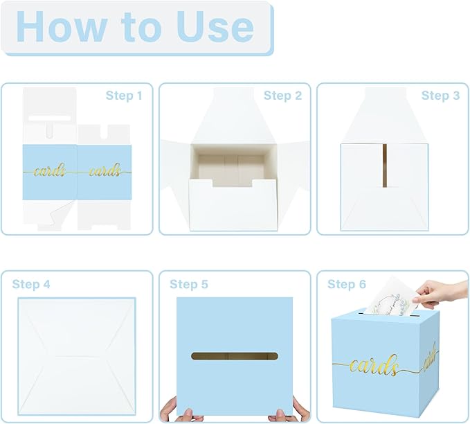 1 Pack Light Blue and Gold Foil Card Box for Party, 8.7" Light Blue Money Box for Birthday, Wedding, Baby Shower, Retirement, Anniversary, Bridal Shower, Raffle Ticket