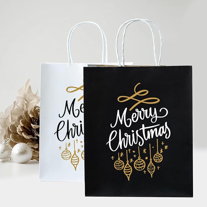 SUNEE Gift Bags with Handles 8x4.3x10.7, 100 Pcs Paper Bags Medium Size Bulk for Gift Wrapping, Retail, Party Favors and Small Business - White