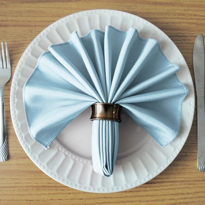 TableLinensforLess 17"x17" Polyester Cloth Napkins, Set of 6 (Baby Blue) | Easy-Care, No-Iron Finish, Superior Color Retention, Machine Washable
