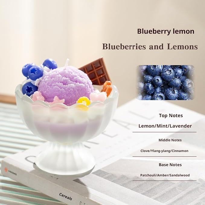 Generic Ice Cream Aromatherapy Candles, Glass Goblet, Decorative Dessert Shape, Fruit Fragrance, Christmas Birthday Festival Gift (Blueberry Lemon)