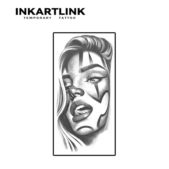 INKARTLINK 2 Sheets Extra large Semi Permanent Tattoos, Temporary Tattoos, Adult Art Designs, Waterproof, Realistic, No Adhesive, Non-Reflective, Lasts 1-2 Weeks, ((Mexican Day of the Dead 2))