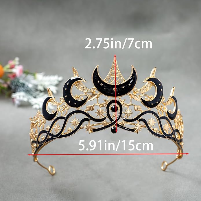 Gothic Black Moon Star Tiara Crown for Women Girls, Retro Celestial Witch Headpiece with Crescent Moon and Stars, Costume Cosplay Halloween Party Prom Wedding Birthday Accessories