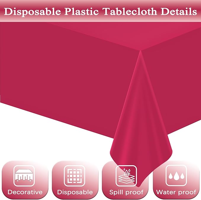 WNINK 4 Pack Bright Red Plastic Tablecloth Disposable Table Covers 54" x 108" Table Cloths for Bridal Shower Engagement Wedding Birthday Picnic Parties