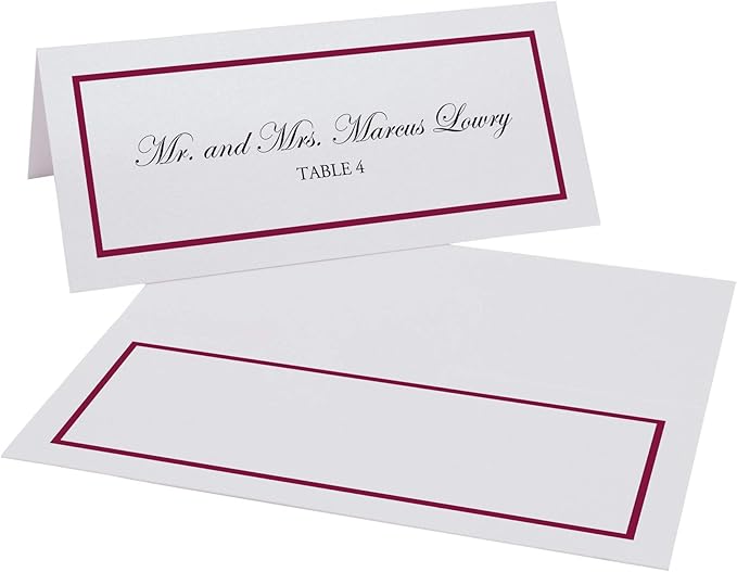 Single Line Border Printable Place Cards, Burgundy (Choose Color), Set of 150 (25 Sheets), Laser & Inkjet Printers - Wedding, Party, Dinner, and Special Events - Made in the USA