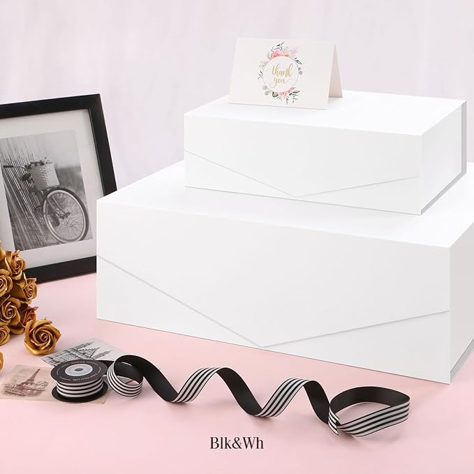 BLK&WH 5 Extra Large Gift Box with Lid 19.2x15.8x7 Inches, White Gift Box Closure Lid for Clothes and Large Gifts (Matte White)