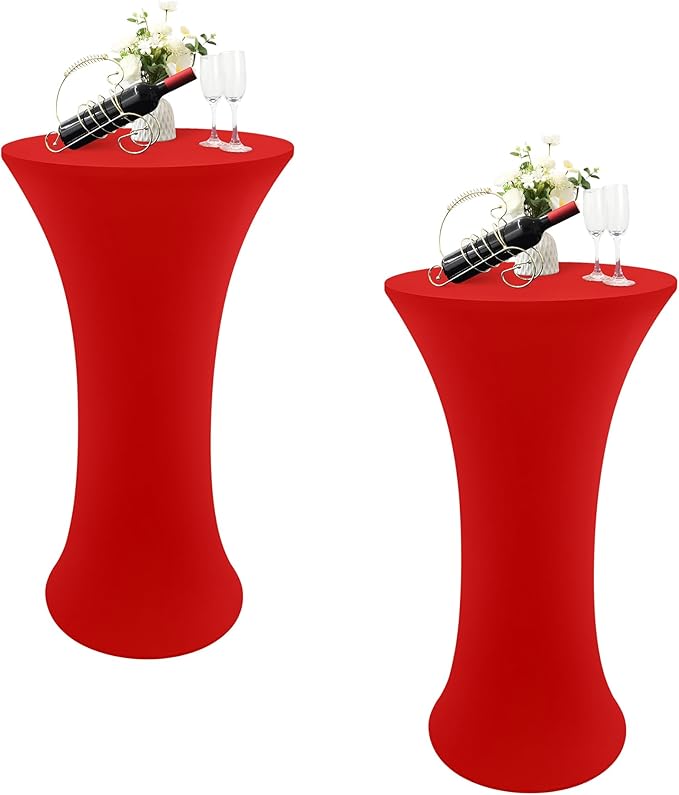 2PCS 24x43 Inch Round Fitted Cocktail Table Cover Red Spandex Cocktail Table Cloth Highboy Fitted Tablecloth High Top Table Cloths for Party Pub Banquet Bistro
