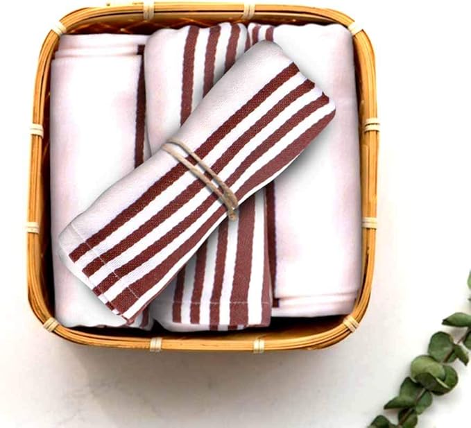 Urban Villa Cloth Napkins Trendy Stripes 100% Cotton Aborbent Dinner Napkins (Set of 12) 20x20 Inches Grey White Soft Durable Washable Ideal for Everyday Use Wedding Parties Napkins