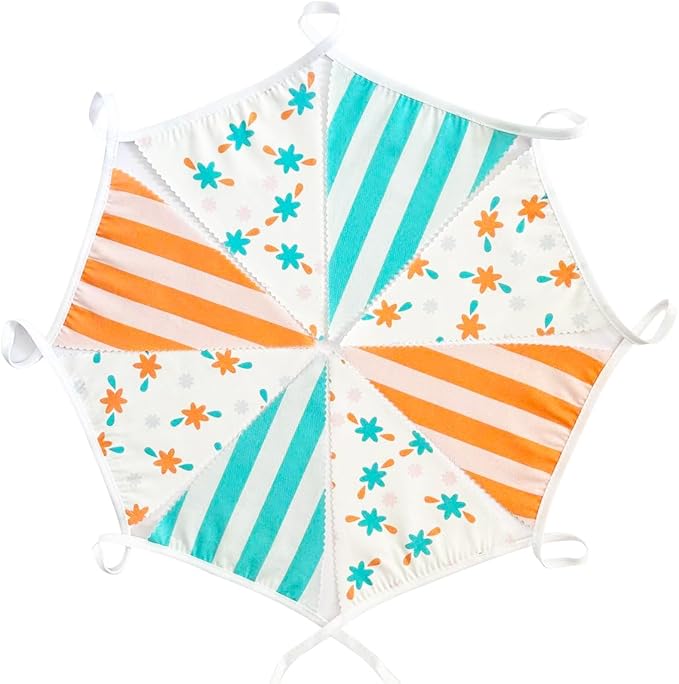32Ft Italian Summer Party Decorations Orange Green Summer Wavy Floral Stripe Fabric Pennant Banner Triangle Flag Garland Streamer for Last Toast Coast Birthday Summer Baby Shower Bachelorette Supplies
