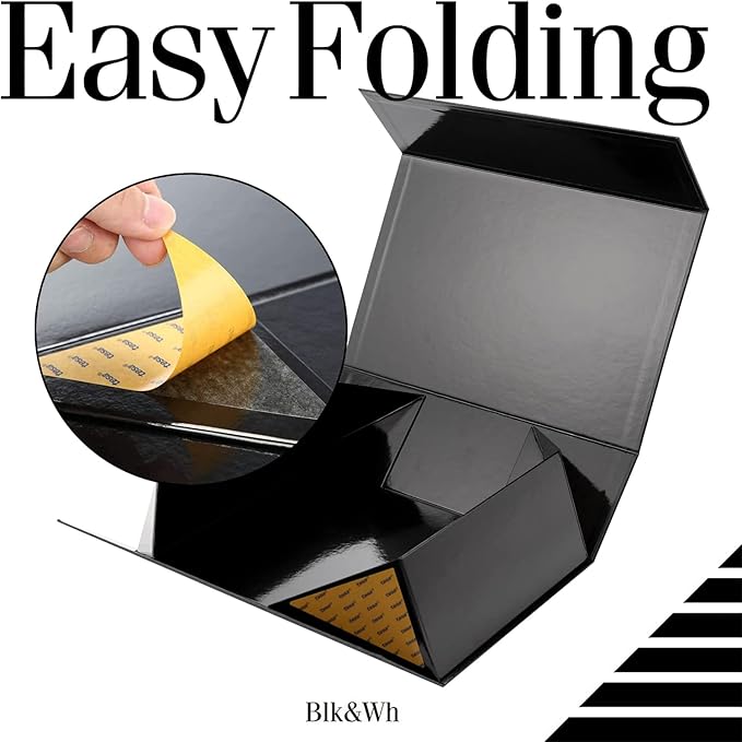 BLK&WH Collapsible Groomsman Box, 13.5x9x4.1 Inches, Black Lid Gift Packaging with Grass Texture