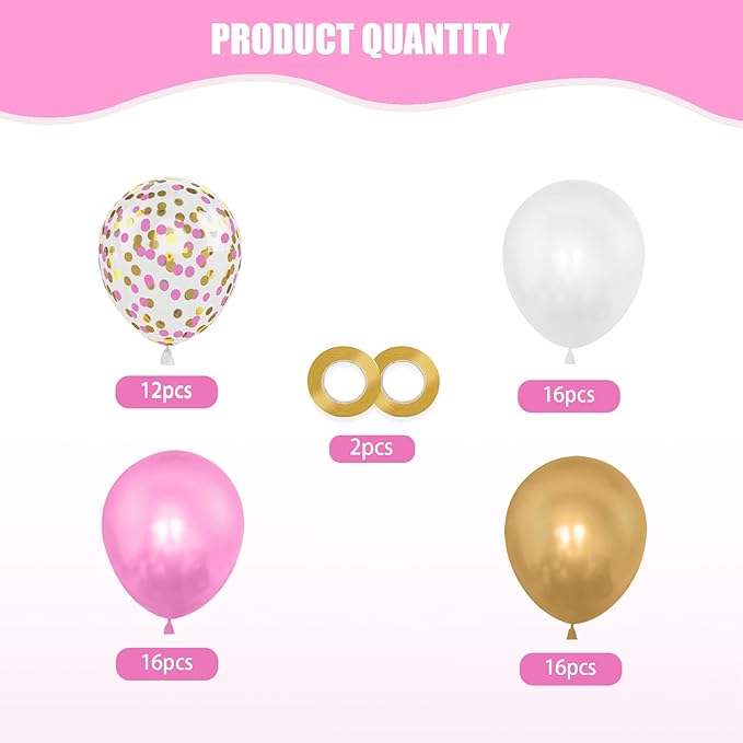 60PCS Gold Pink and White Balloons,White Pink and Gold Balloon Arch Kit,Suitable for Confession Proposal Wedding Girl Birthday Baby Shower Party Decoration