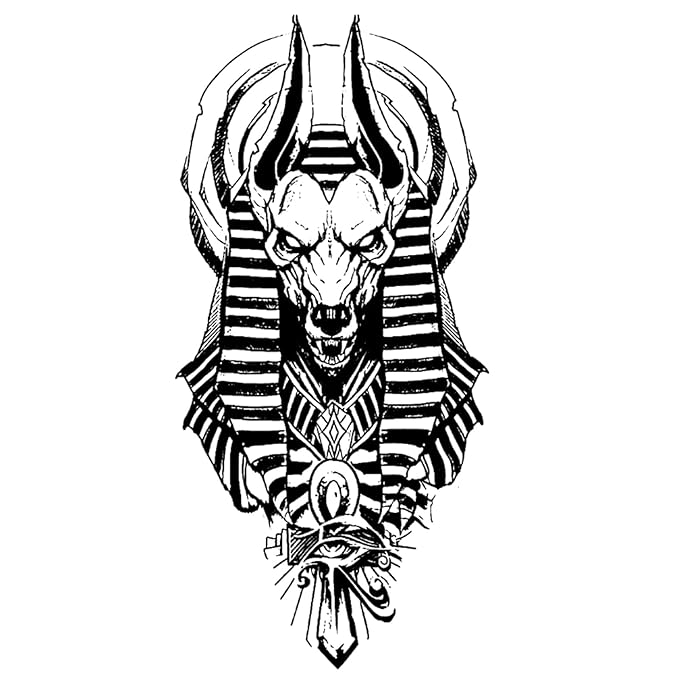 INKARTLINK Tattoo Tech, 2 Sheets Extra Large Semi Permanent Tattoo, Adult Art Design Temporary Tattoos, Lasts 1-2 Weeks, Waterproof, Realistic Look, No Adhesive, No Reflection (Anubis)