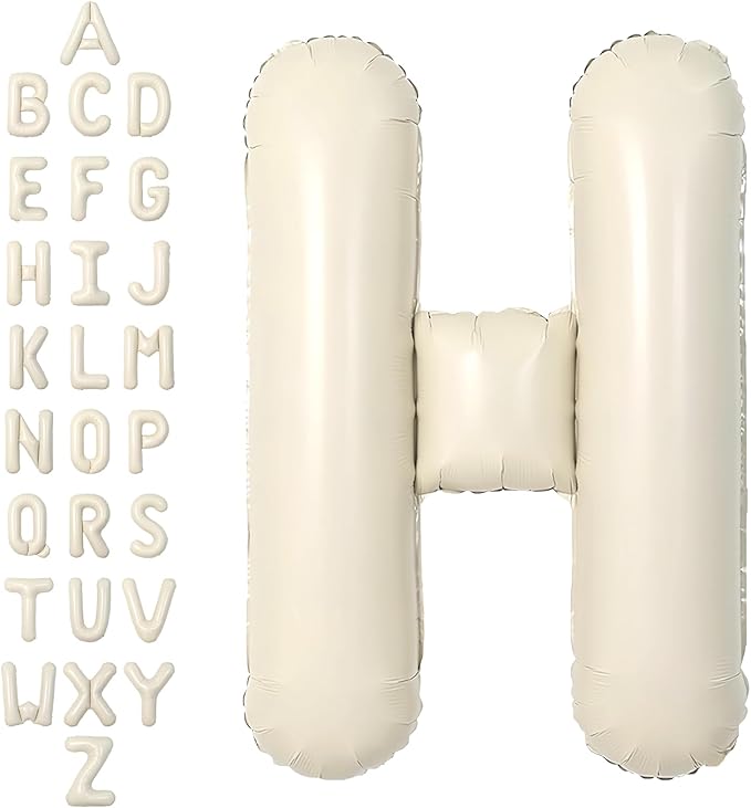 SUWEN 40 Inch Cream Large H Letter Balloons Big Foil Helium Letter Balloons A-Z Jumbo Mylar Happy Birthday Party Decorations for Girl Anniversary Party Supplies