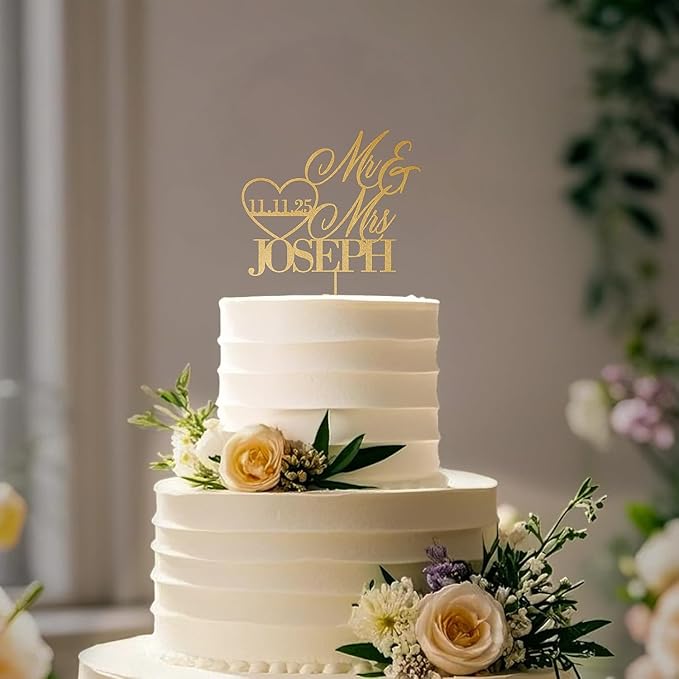 Wedding Cake Toppers, Wedding Cake Toppers Bride and Groom, Custom Cake Topper, Customize Your Own Anniversary Mr and Mrs (Cake Topper Design 3)