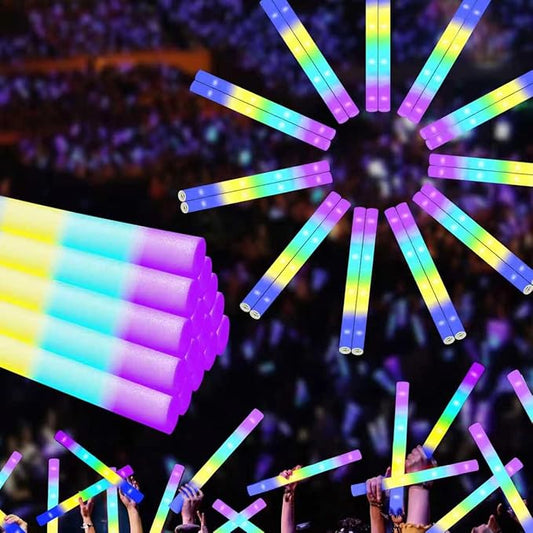 100 Pcs 18.5 inch Foam Glow Sticks Bulk - 4 Colors, Steady Bright Light Up Sticks for Weddings, Birthdays, Christmas, Halloween | Foam Glow Sticks Bulk Reusable, 6-Hr Glow, Eco-Friendly Foam