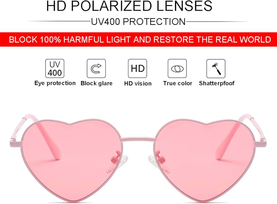 JOVAKIT Polarized Heart Sunglasses for Women Fashion Lovely Style Metal Frame UV400 Protection Lens