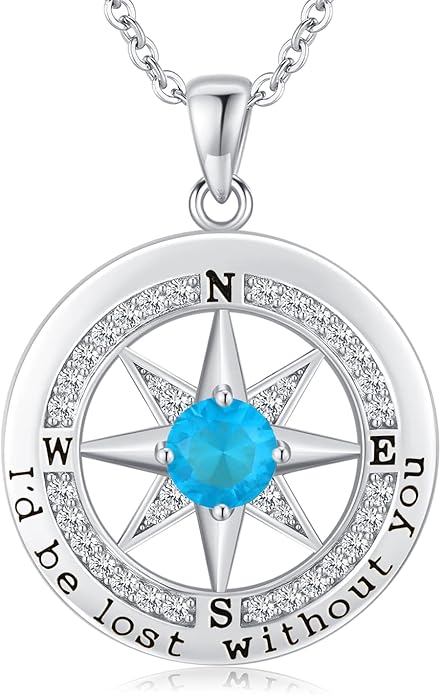 S925 Necklace Gift for Wife |Compass Jewelry |Women Anniversary |Sterling Silver |Girlfriend Birthday Gifts for Her Valentines |I'd be Lost without You |Jewel 18K Gold
