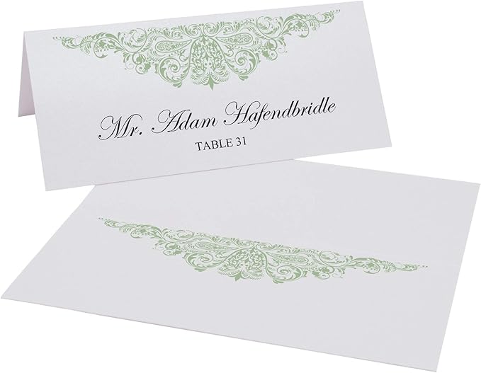 Paisley Printable Place Cards, Sage (Choose Color), Set of 60 (10 Sheets), Laser & Inkjet Printers - Wedding, Party, Dinner, and Special Events - Made in the USA