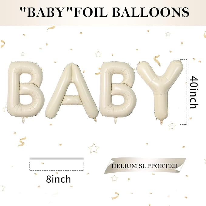 Biapian 40 Inch Baby Letter Balloons, Cream Foil Balloons Big BABY Balloons, 4 Pcs Giant Foil Large Aluminum Balloon Helium for Birthday, Baby Shower, Wedding, Gender Reveal Party Decorations (Cream)