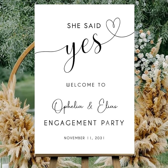 Personalized Engagement Welcome Sign – Minimalist Engagement Party Yard Sign – We’re Engaged Signs – Engagement Party Decorations for Couple - She Said Yes! (Version 6)
