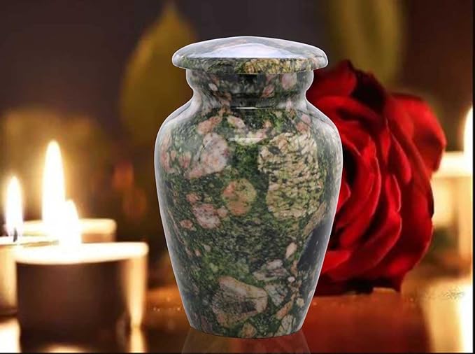 Small Keepsake Cremation Urns for Human Ashes - Marble Finish Metal Keepsake Urn - Mini Cremation Urn for Pet Ashes - Handcrafted Memorial Urn - Funeral Urns with Velvet Bag (Emerald Marinace)