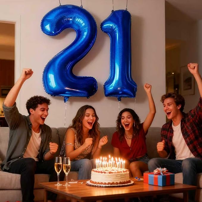 Laser Navy Blue Number 21 Balloons 40 Inch Giant Number Dark Blue 21 Foil Mylar Balloons 12th or 21st Birthday Anniversary Events Party Decorations