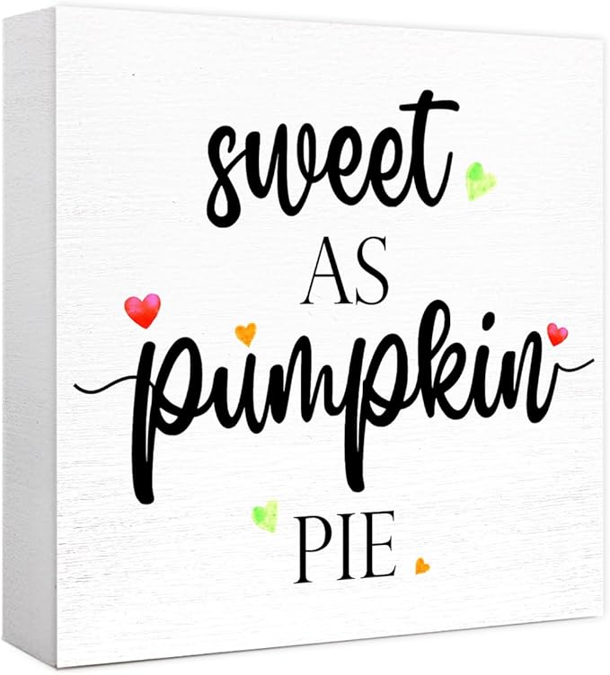 Funny Autumn Wood Box Sign Sweet as Pumpkin Pie Wooden Block Desk Decor for Home Office Kitchen Cubicle Table Shelf Tabletop,Farmhouse Fall Sign Decor