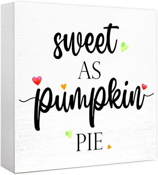 Funny Autumn Wood Box Sign Sweet as Pumpkin Pie Wooden Block Desk Decor for Home Office Kitchen Cubicle Table Shelf Tabletop,Farmhouse Fall Sign Decor