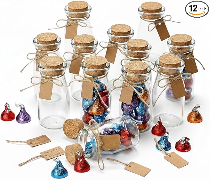 Otis Classic Small Glass Jars with Lids – Set of 12 Mini Glass Bottles with Corks for Halloween Decorations Fall Décor Wedding & Party Favors, Halloween DIY Crafts, Potions, Spices & Candy, 3.4 oz