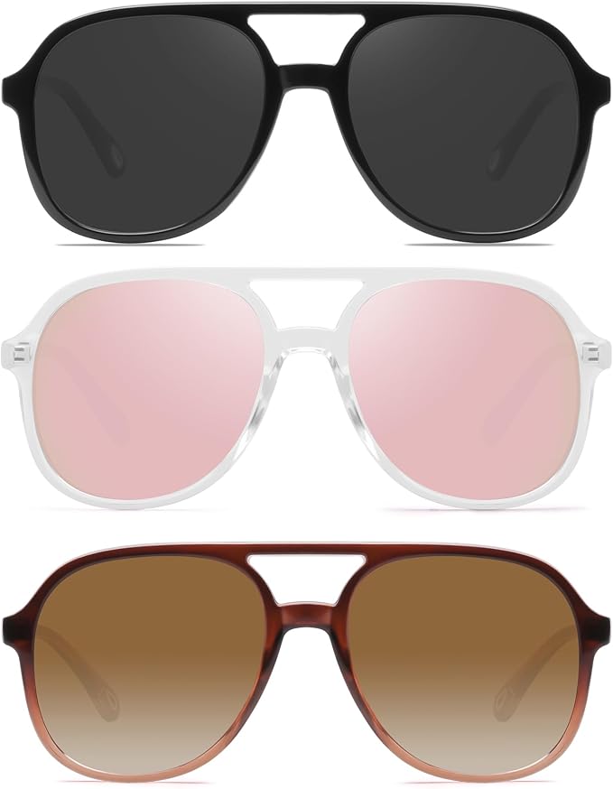 YDAOWKN Retro Square Aviator Sunglasses for Womens Mens Vintage 70s Double Bridge Sun Glasses