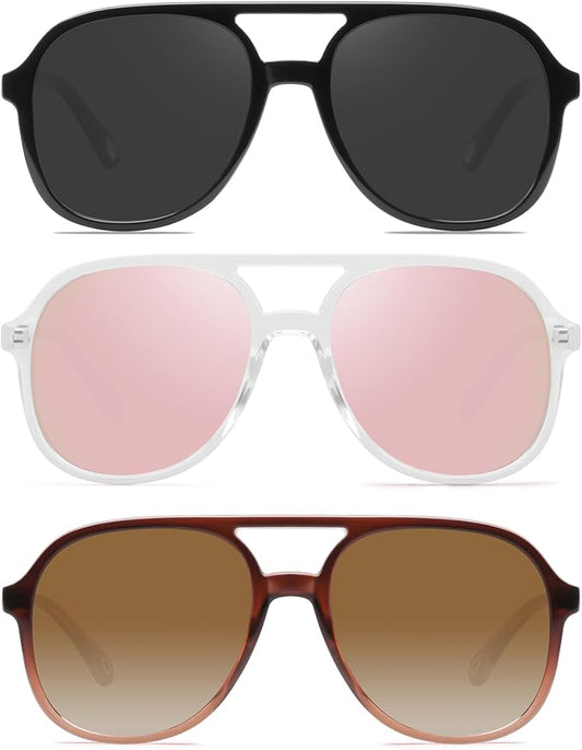 YDAOWKN Retro Square Aviator Sunglasses for Womens Mens Vintage 70s Double Bridge Sun Glasses