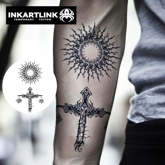 INKARTLINK Tattoo Tech,2 Sheets Extra-Large Semi Permanent Tattoo,Adult Art Design Temporary Tattoos, Lasts 1-2 Weeks, Waterproof, Realistic look, No Adhesive, No reflection (Balance Design)