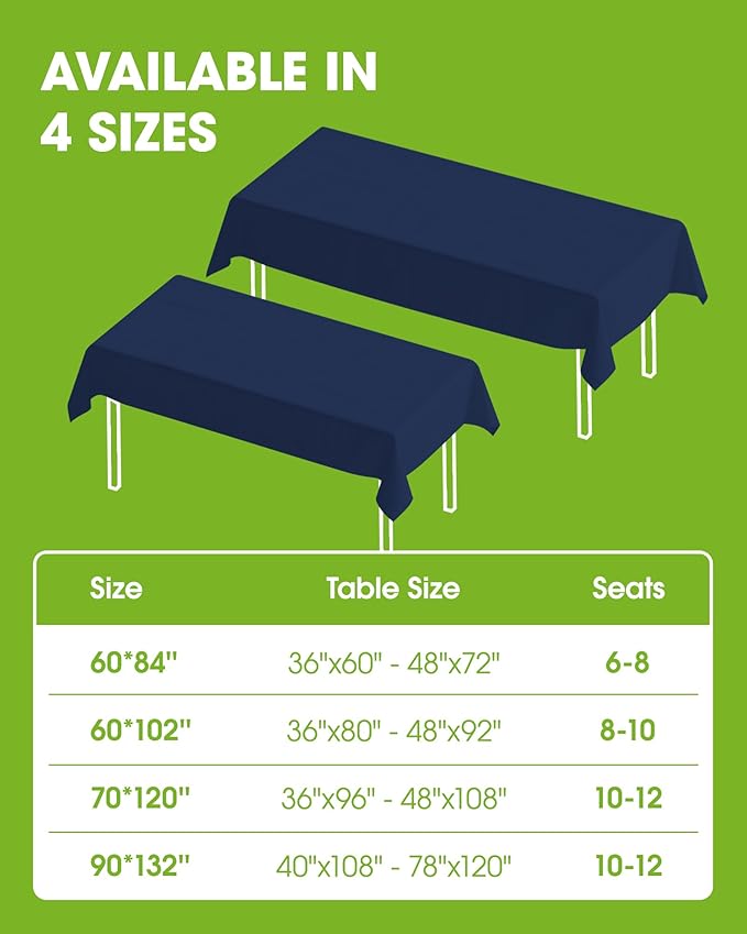 Pureegg Rectangle Table Cloth 60" x 84" – Durable Polyester Tablecloth Offers Reusable & Washable Protection, Ideal for Outdoor Party, Picnic, Wedding, Banquet and Birthday, Navy Blue