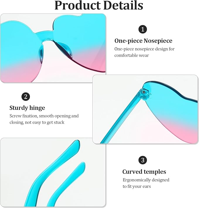 20 Pairs Heart Shaped Sunglasses, Rimless Colorful Candy Eyewear for Women & Men, Fun Transparent Jelly Love Glasses for Parties, Weddings, & Summer Events