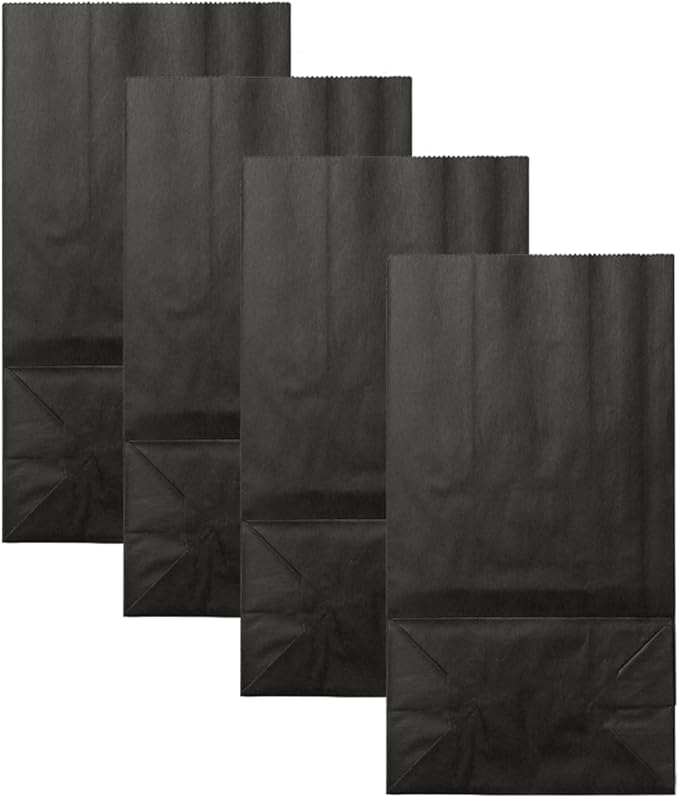 qiqee 100Pcs Treat Paper Bags 5.1x3.1x9.4 Inches Black Small Party Gift Bag Mini Snack Bag without Handle