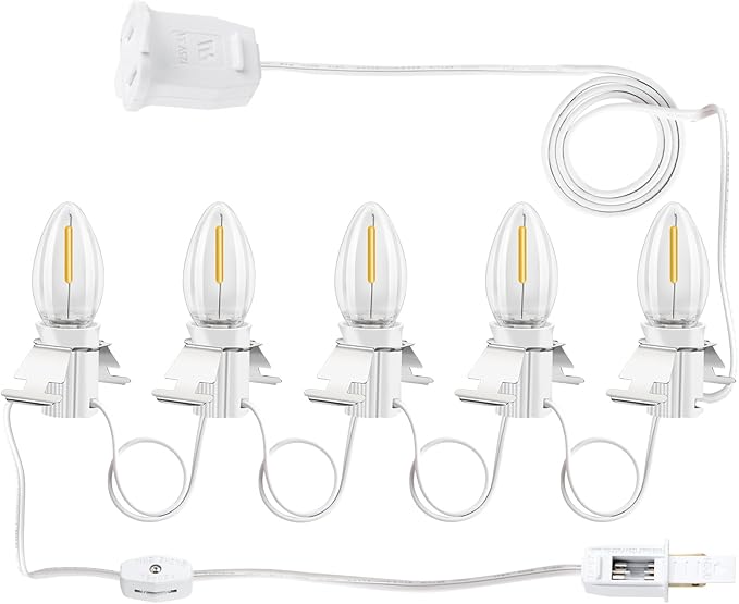 LaWana Christmas Village Lights with 5 LED Warm-White Bulb,Decoration for Christmas Village Houses,C7 Village Light Cord