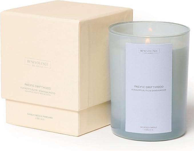 Eucalyptus Fig & Sandalwood Scented Candle | 11oz, 60 Hour Burn | Natural Soy Wax, Cotton Wick | Holiday Candles | Christmas Scented Candles for Home | Sun-Kissed Collection - Pacific Driftwood