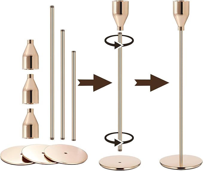 Gold Candlestick Holder French Gold Candle Holders for Table Centerpieces, Wedding, Party, Fits 3/4 inch Candles, Metal Taper Candle Sticks Holders Decor for Dinner, Home Decor (Set of 18)