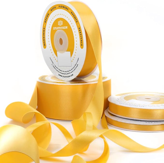 Gold Satin Ribbon, 1/4 inch x 50 Yards, Double Face Solid Color, Thick and Durable Ribbon Roll, 100% Polyester Ribbon for Gift Wrapping, Crafts, Hair and Multiple Decorations