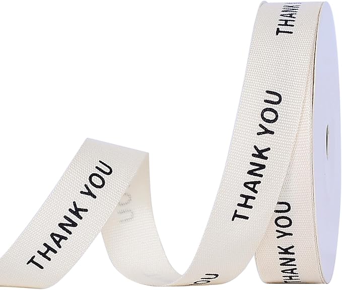 Ribest Thank You Cotton Custom Ribbon, 5/8 Inch × 10 Yard, Natural Beige Teacher Ribbon for Gift Wrapping Crafts Bows Home Decor Party Decoration