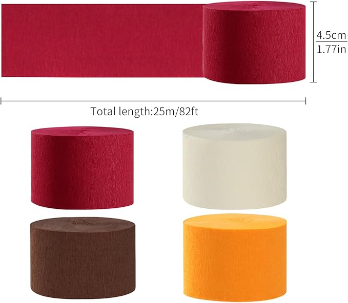 Beige-Orange Brown Fall Party-Decorations Streamers - 8 Rolls Boho Neutral Autumn Baby Shower Thanksgiving Harvest Crepe Tissue Paper Streamer,Birthday Bridal Engagement Wedding Garland Decor Panduola
