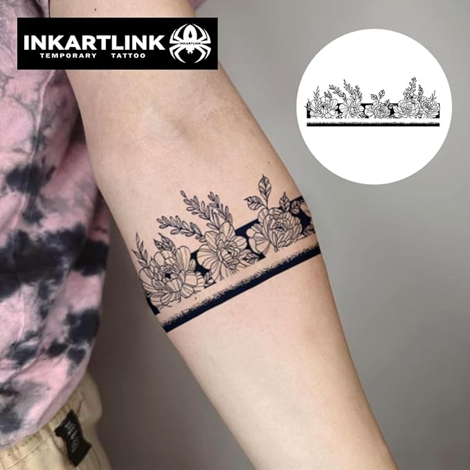 INKARTLINK Semi Permanent Tattoo, Temporary Tattoo, Beautiful and Realistic Design, Fun Tattoo Experience, Cruelty-free, Non-reflective, Waterproof (Flower Armband)