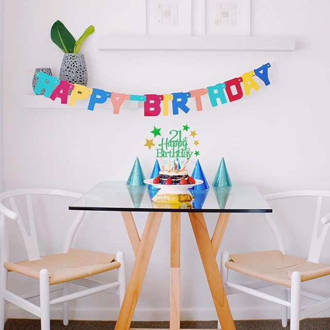 Glittery 21st Happy Birthday Cake Topper with Star,Personalised 21 Birthday Cake Toppers Party Decorations Party Supplies for Boys Girls Green Gold