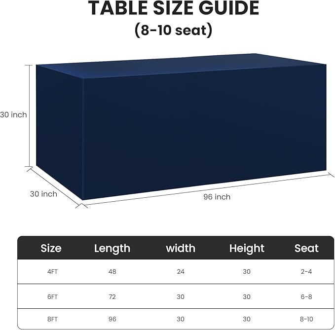 Ascoza 2 Pack Fitted Tablecloth for 8 Foot Rectangle Tables 96 x 30 Inch Navy Table Covers Water Resistant Polyester Table Cloth for Wedding, Parties,Display, Trade Show (Navy)