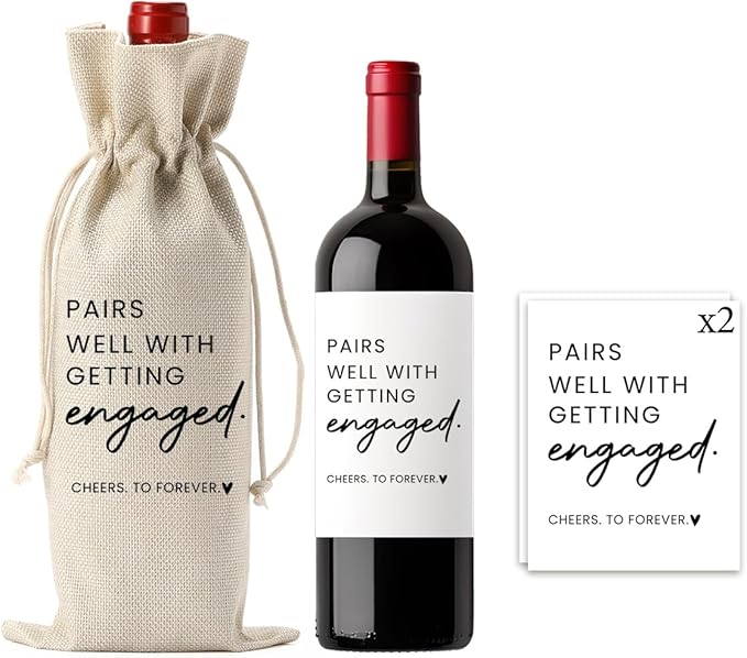 FBCCZEY Engagement Gifts for Women Bride Engagement Gifts for Couples Boyfriend Girlfriend Fiance Future Mrs Newlywed Engaged Wedding Bridal Shower Wedding Party Wine Bag Gift Set with Wine Label